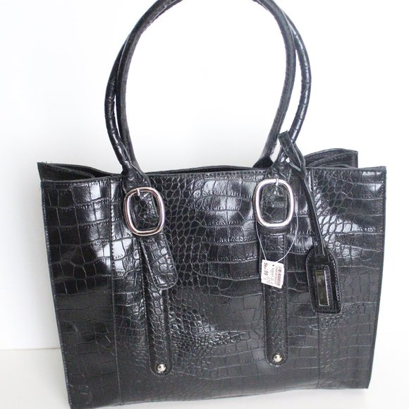 NWT Black Faux Croc Tote Bag - Picture 1 of 6